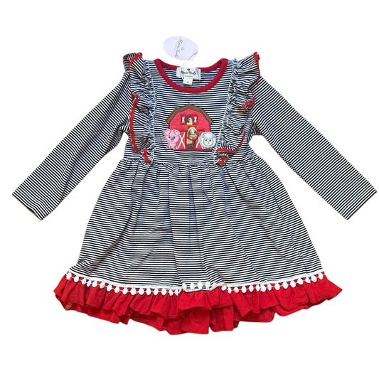 NWT Marie Nicole black white striped farm animal ruffle long sleeve dress SIZE 3