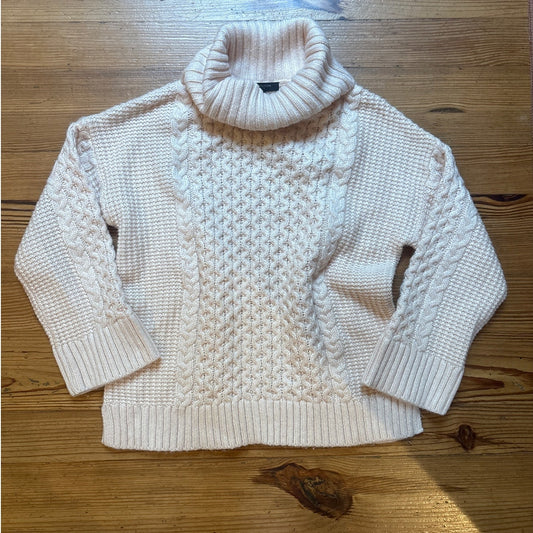 Ann Taylor blush pink chunky knit wool blend turtle neck sweater SIZE LP