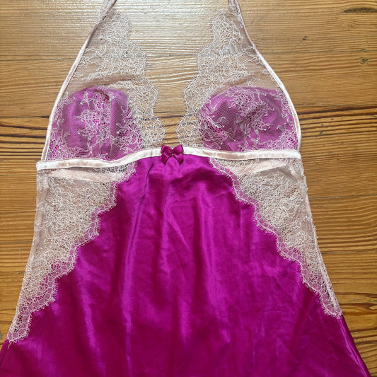 Victoria's Secret pink lace halter low back lingerie slip dress SIZE L