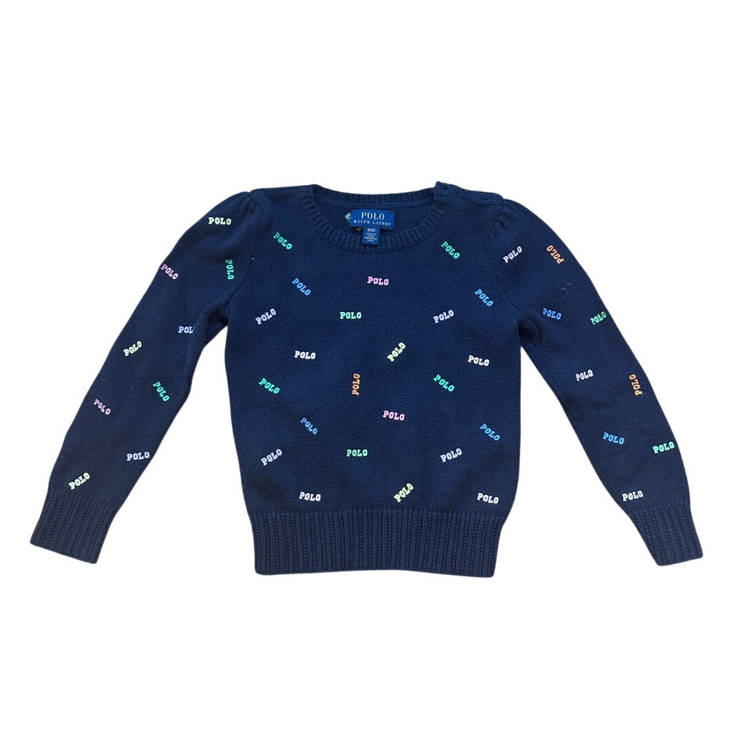 Polo Ralph Lauren dark navy knit polo lettering embroidery crew sweater SIZE 4T