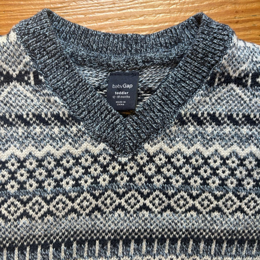 Gap blue pattern long sleeve elbow padded toddler baby sweater SIZE 12-18M