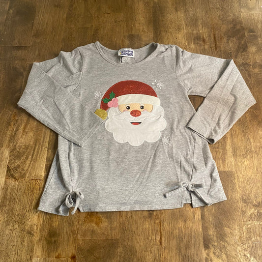 Counting Daisies gray long sleeve Christmas Santa embroidered shirt SIZE 8