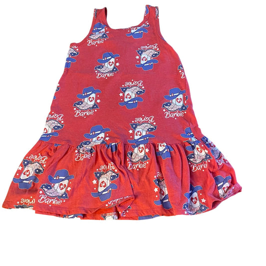 Barbie red blue floral boot print western tank shirt drop waist dress SIZE M