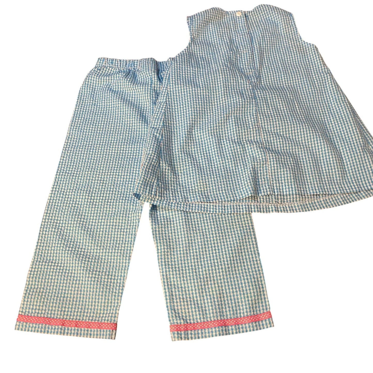Rare Editions blue gingham ice cream embroidered tank shirt pant set SIZE 6