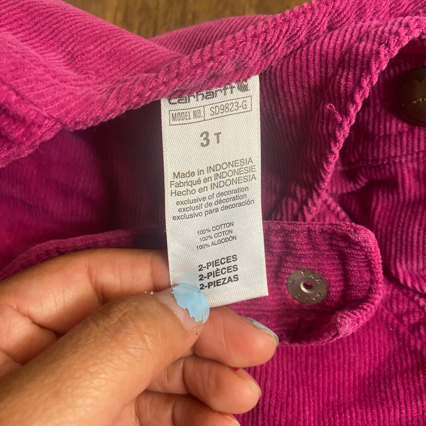Carhartt pink corduroy ruffle snap adjustbale overall pants SIZE 3T