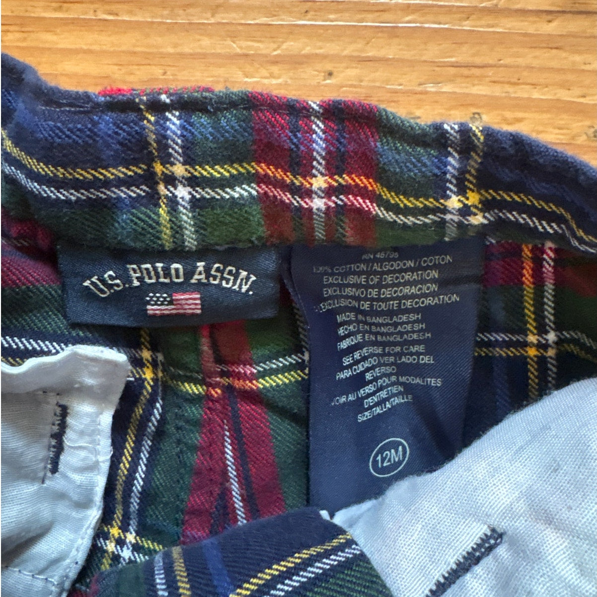 U.S. Polo Assn. red blue plaid holiday adjustable waist baby pants SIZE 12M