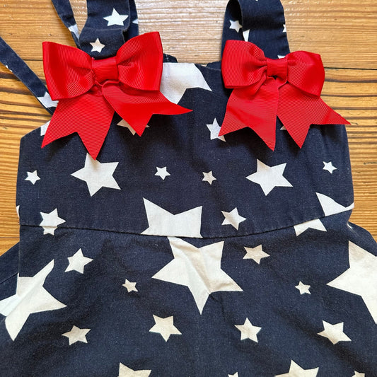 Jessica Ann blue white stars red bow 4th of July sleeveless dress SIZE 2T