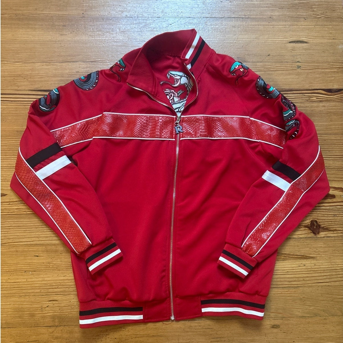 Reason Clothing Viper Track jacket red snake embroidered cobra skin rose SIZE XL
