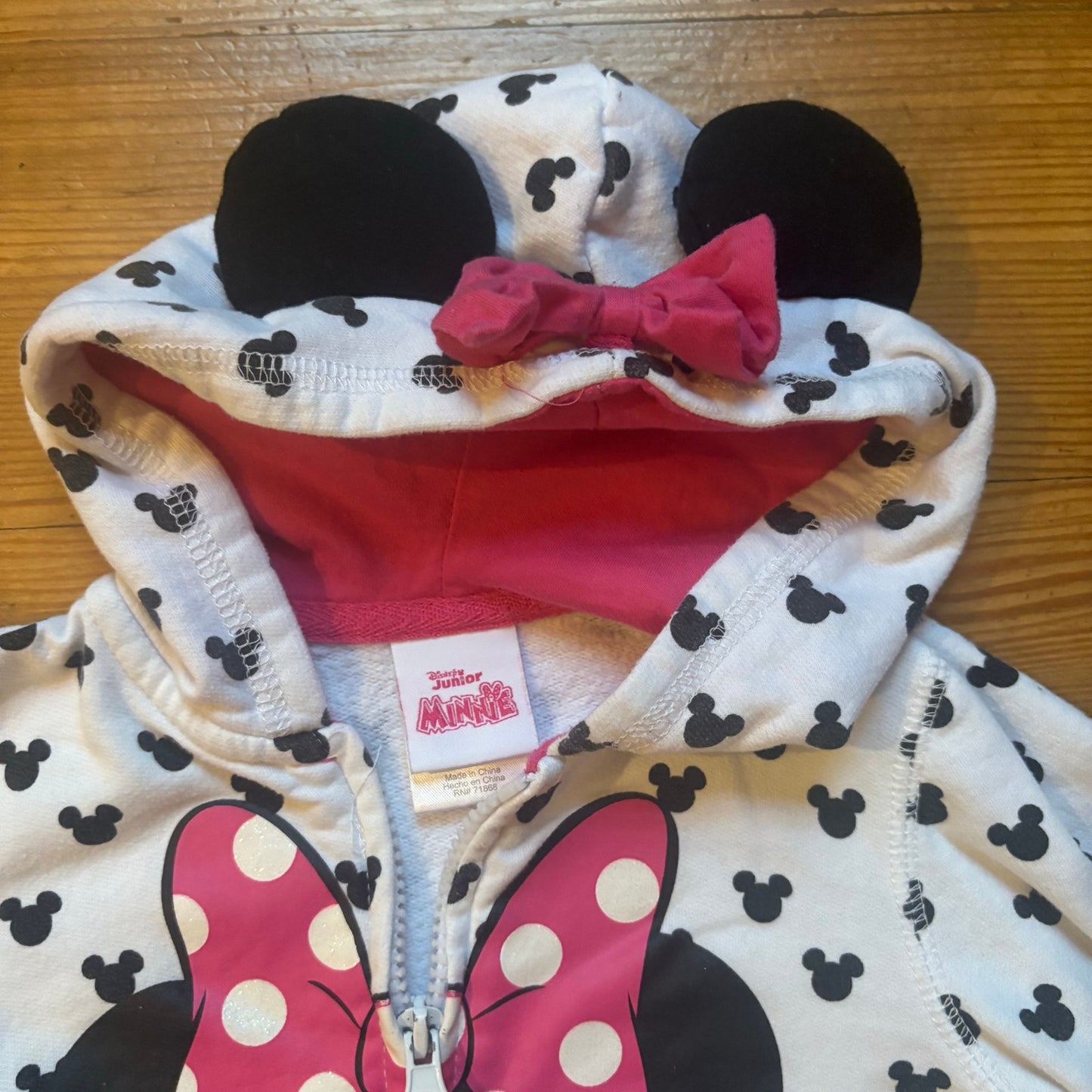 Disney Minnie Mouse black white polka dot full zip hooded sweatshirt SIZE 3T