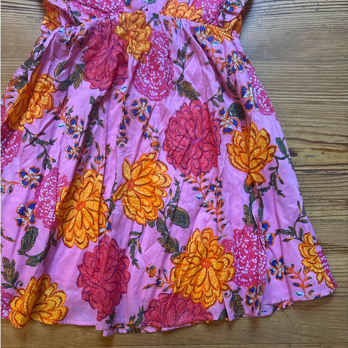 NWT Olivaceous pink floral ruffle oprn back fit flare mini dress SIZE L