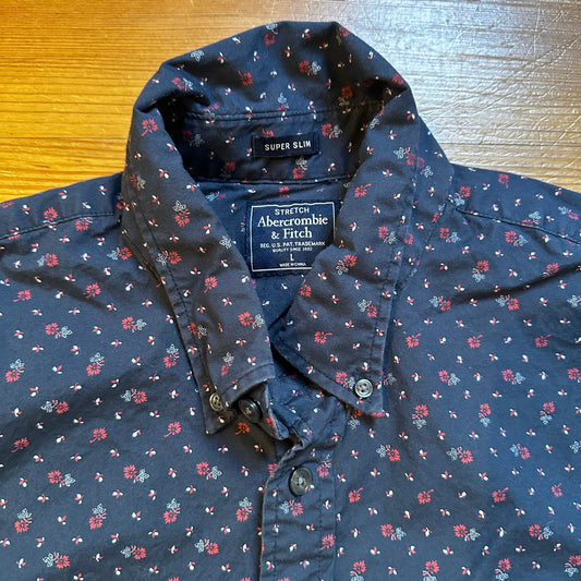 Abercrombie & Fitch navy floral slim fit long sleeve button up shirt SIZE L