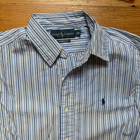 Ralph Lauren blue striped classic fit mens long sleeve button up shirt SIZE M
