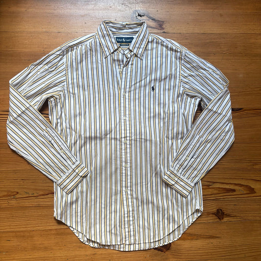 Ralph Lauren white yellow striped classic fit long sleeve dress shirt SIZE M