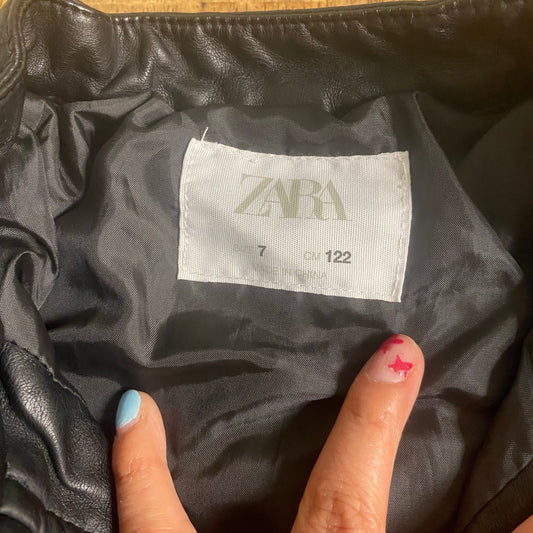 Zara black faux leather girls full zip moto jacket SIZE 7