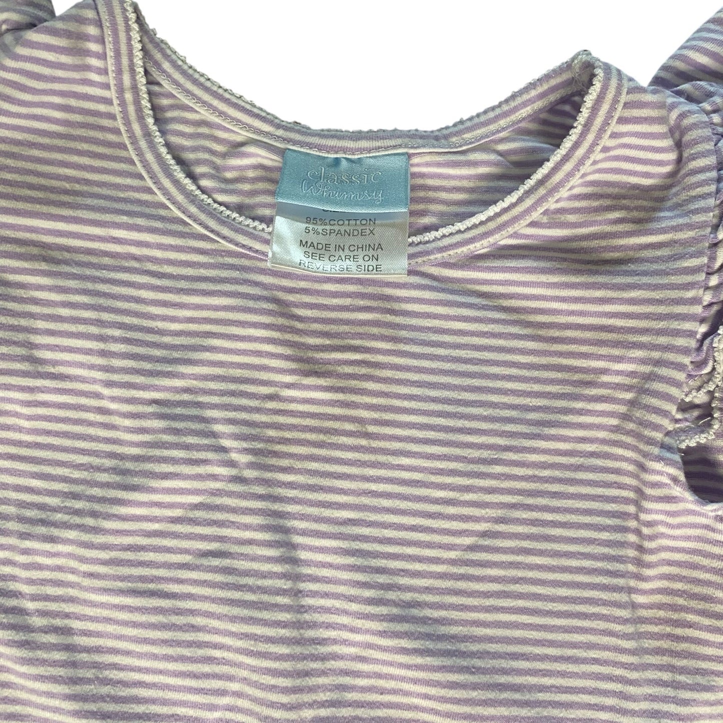 Classic Whimsy purple white striped short sleeve ruffle accent dress SIZE 3T