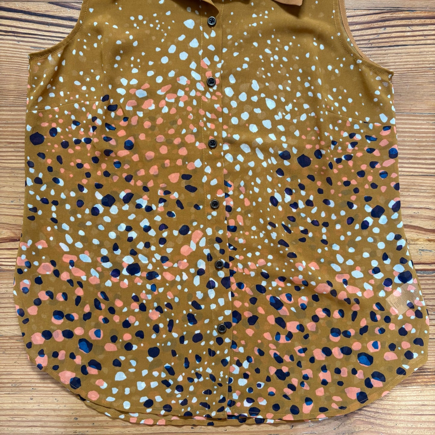 CAbi Cheers yellow speckled collar sleeveless sheer blouse SIZE S