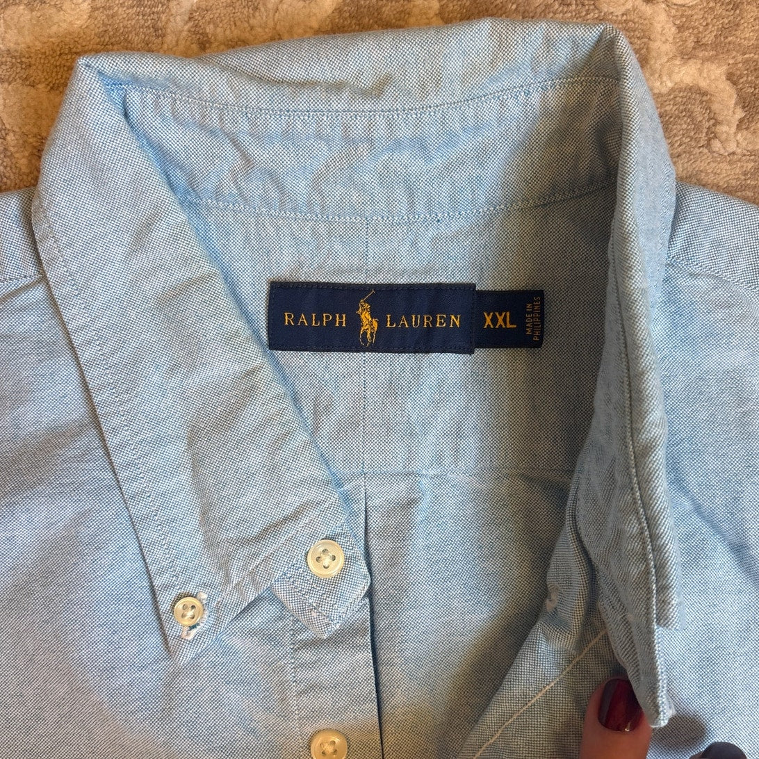 Ralph Lauren blue cotton short sleeve button up casual mens shirt SIZE XXL