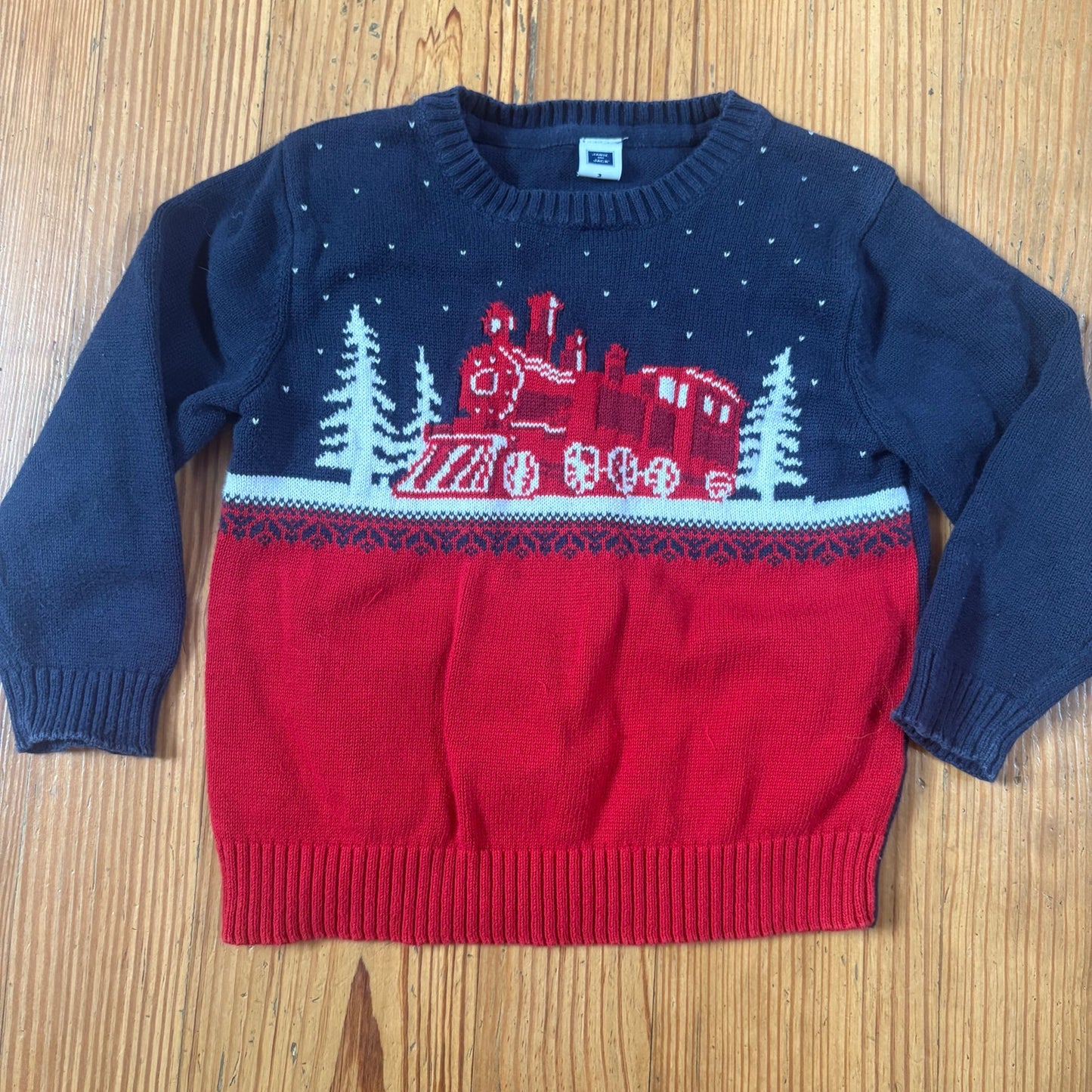 Janie and Jack blue red train winter knit toddler crew sweater SIZE 3