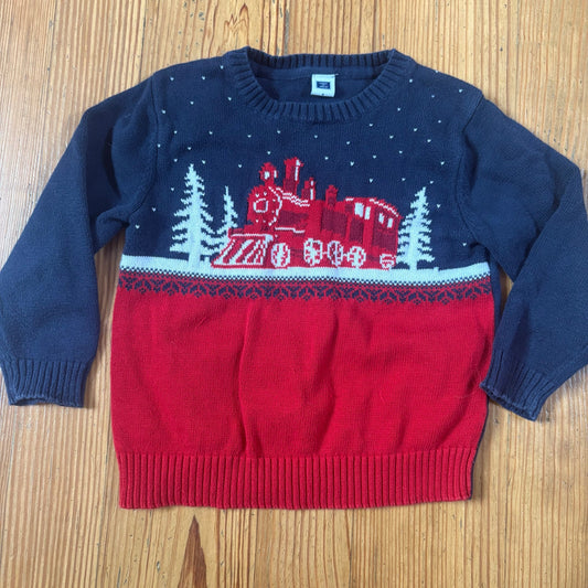 Janie and Jack blue red train winter knit toddler crew sweater SIZE 3
