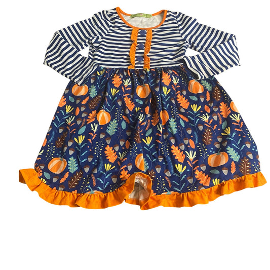 Millie Loves Lily blue white striped long sleeve ruffle fall pumpkin top SIZE 5