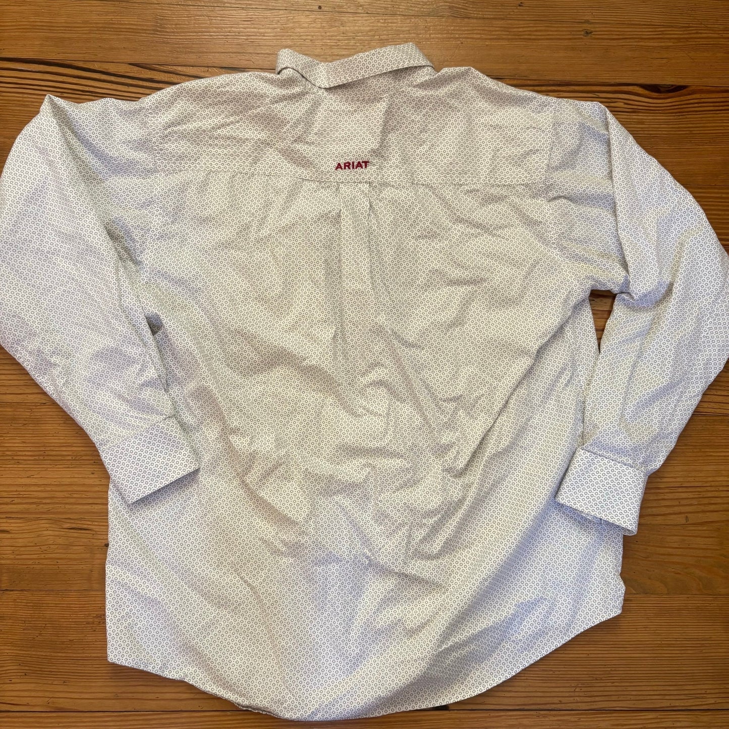 Ariat white gray geometric pattern long sleeve button up dress shirt SIZE L