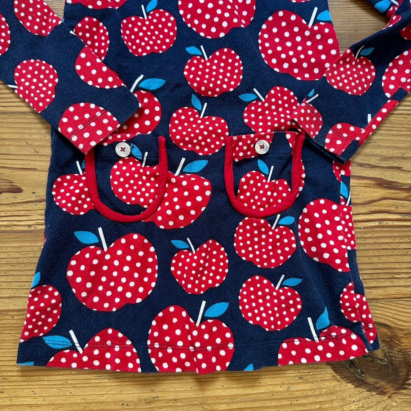 Hatley red navy apple print long sleeve dress SIZE 7