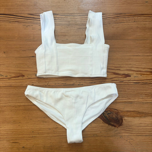 Zara white banded tank cheeky 2 piece swimsuit SIZE Top M, Bottom L