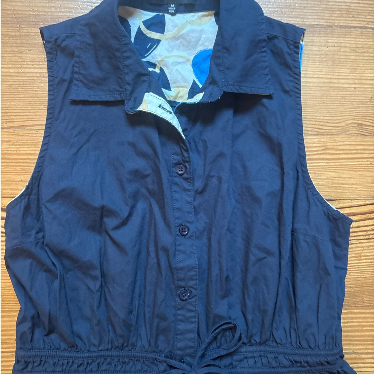 Jacquie The Label navy blue sleeveless tie waist collared shirt dress SIZE M