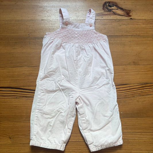 Janie and Jack pink white striped smocked long overall pants SIZE 6-12M