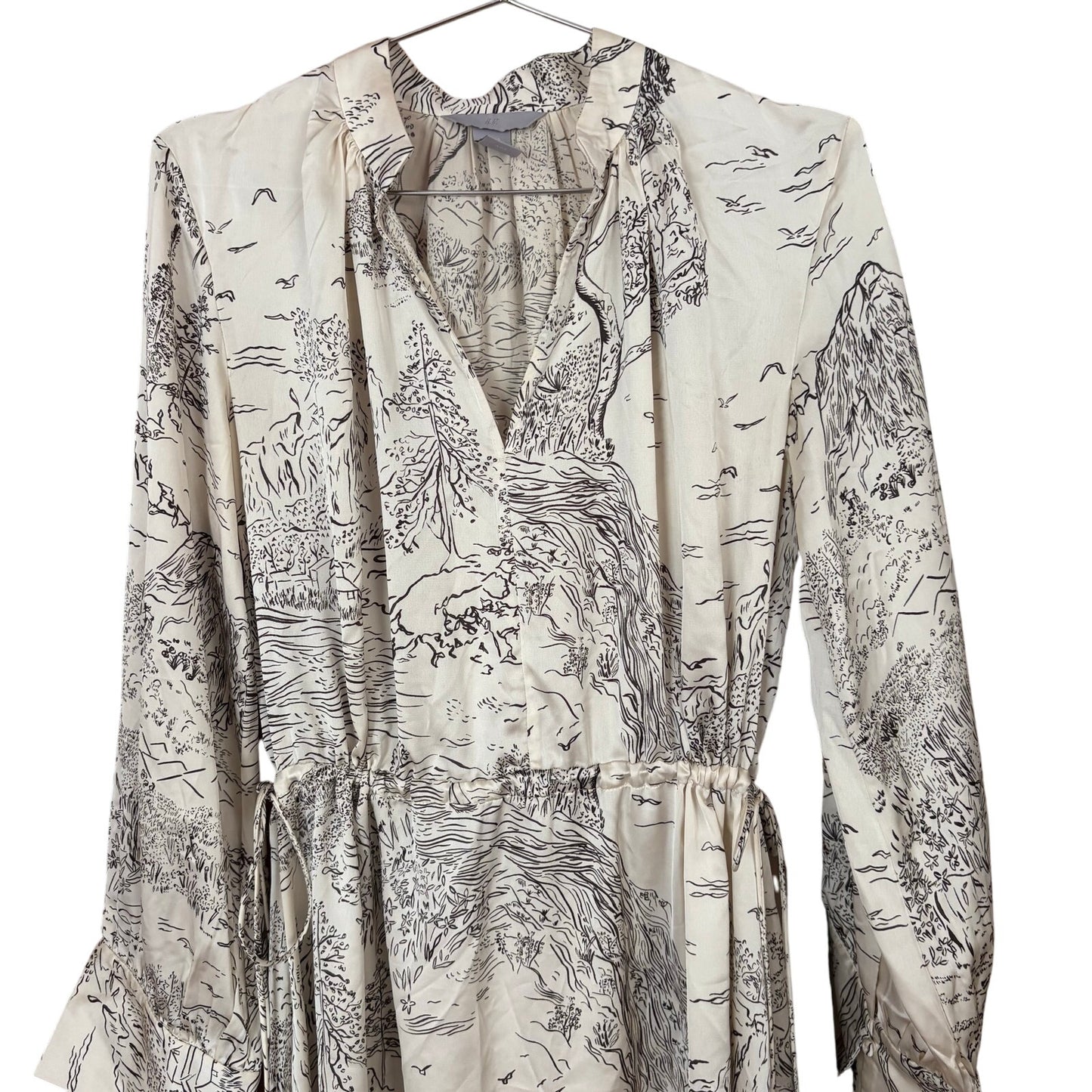 H&M cream black forest printed resort long sleeve maxi dress SIZE S