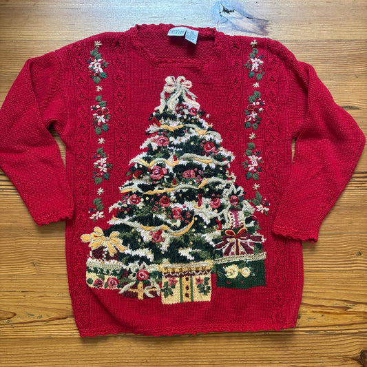 Carolina Colours red knit vintage Christmas holiday sweater SIZE L
