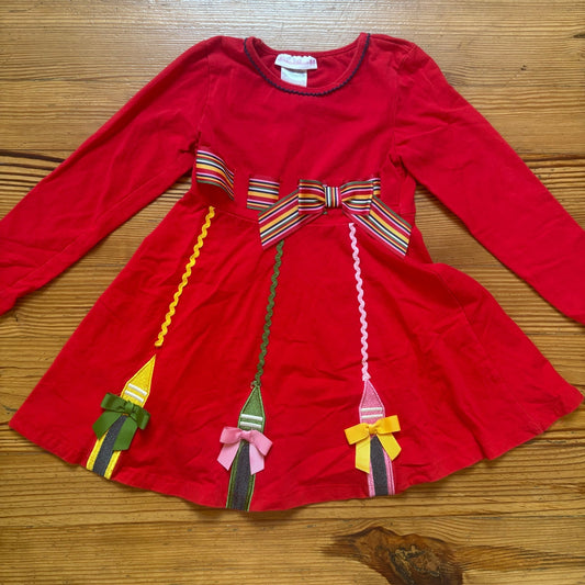 Bonnie Jean red school crayon colorful ribbon long sleeve fit flare dress SIZE 6