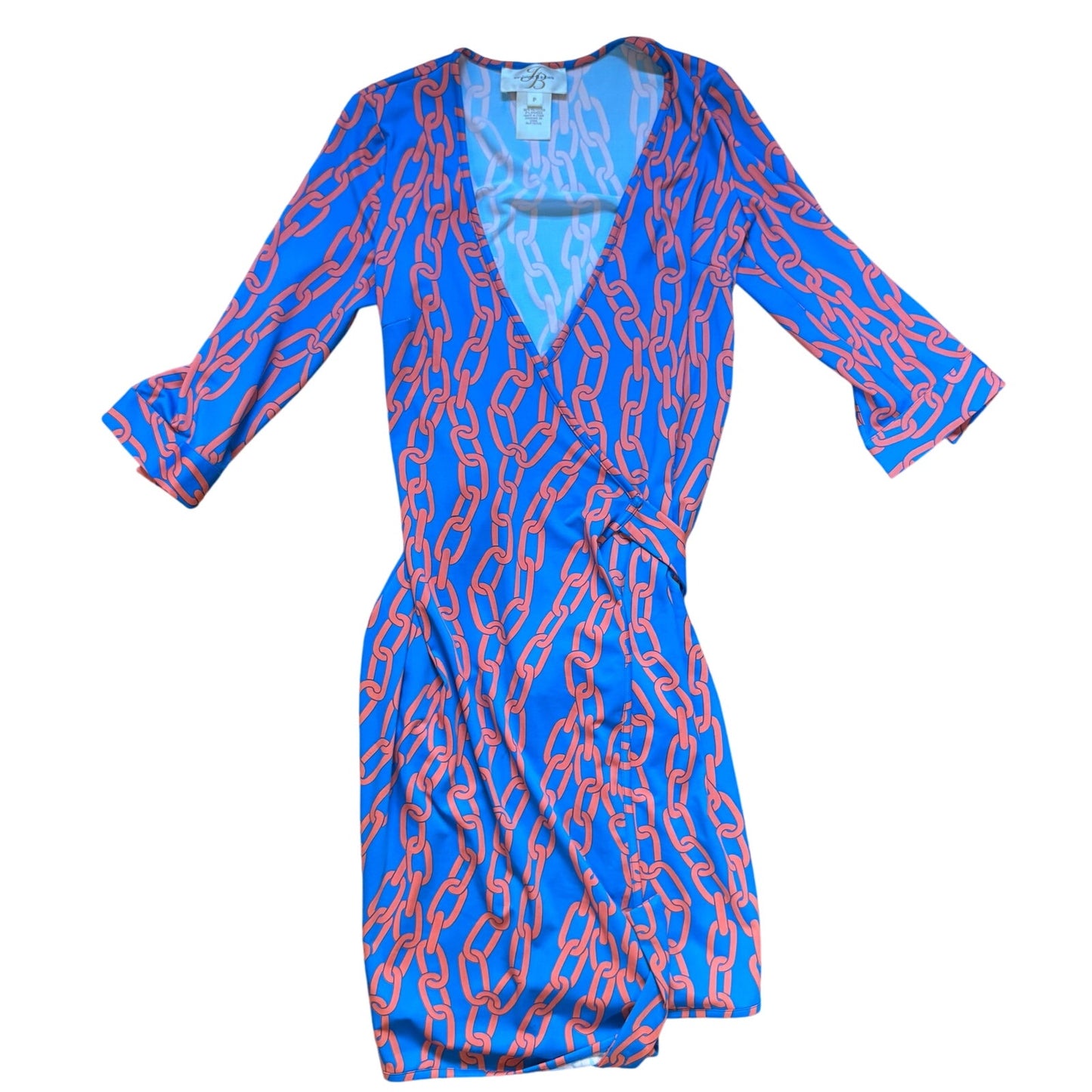 JB by Julie Brown blue orange chain link long sleeve midi wrap dress SIZE S
