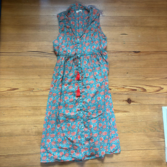 Natural Life green red floral sleeveless tassel button midi dress SIZE XL