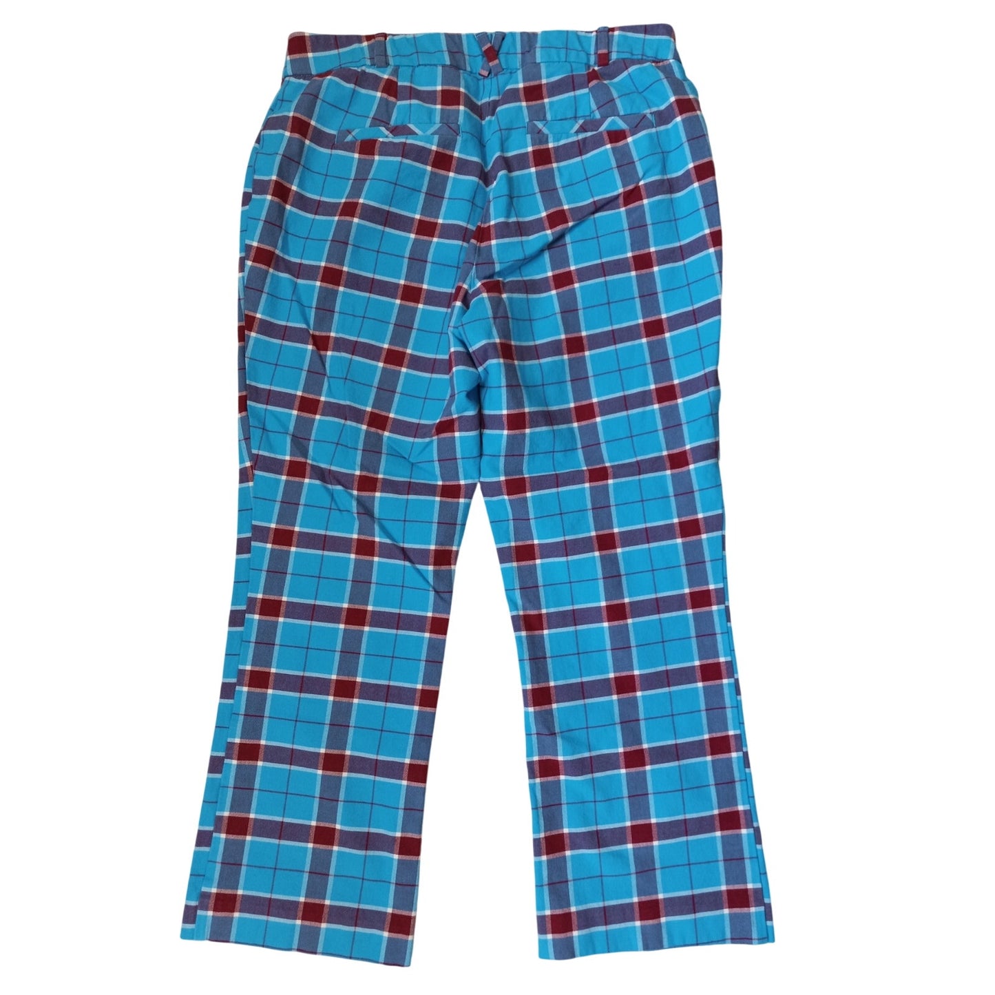 Anthropologie blue teal red plaid slim kick flare cropped trouser pants SIZE 10
