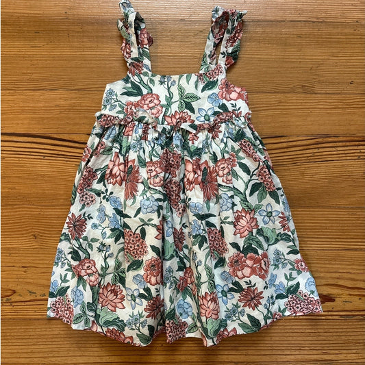 NWOT Janie and Jack white pink floral ruffle accent short dress SIZE 4