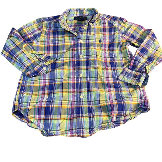 Ralph Lauren pastel plaid long sleeve button up boys dress shirt SIZE 5