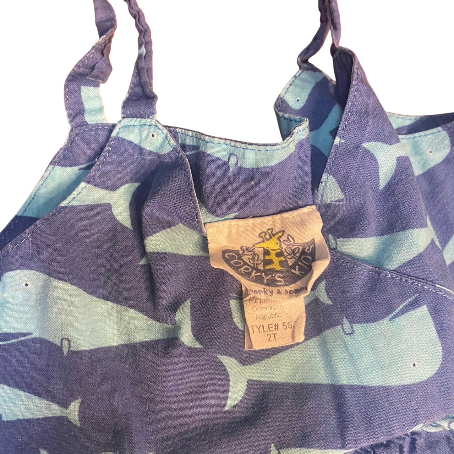Corky's Kids blue whale adjustable tie strap tiered dress SIZE 2T
