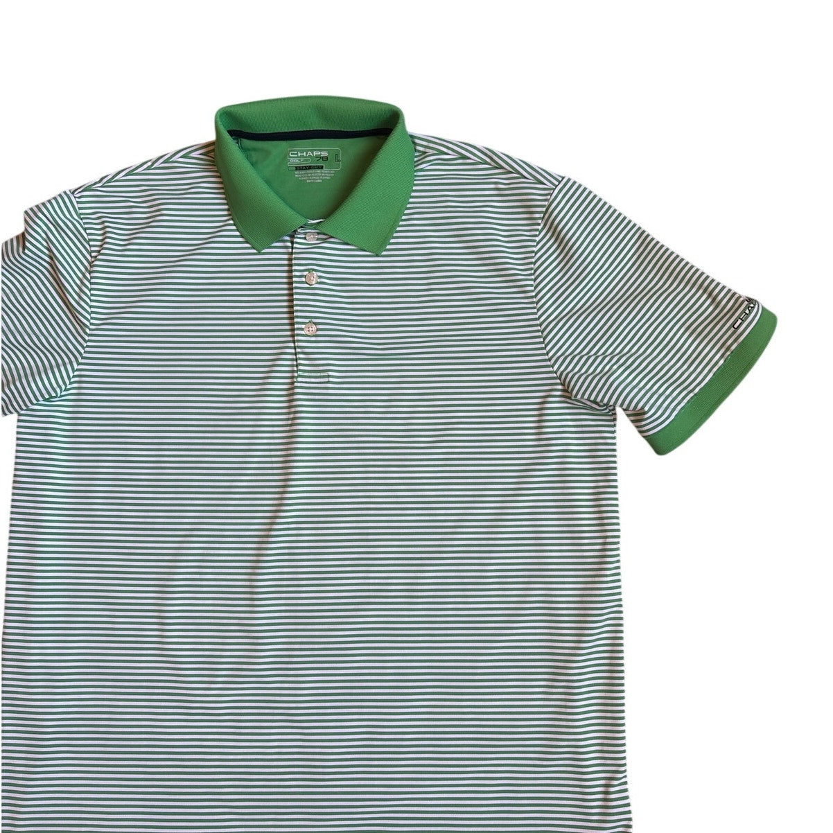 Chaps Golf stay dry green white striped short sleeve polo shirt SIZE L