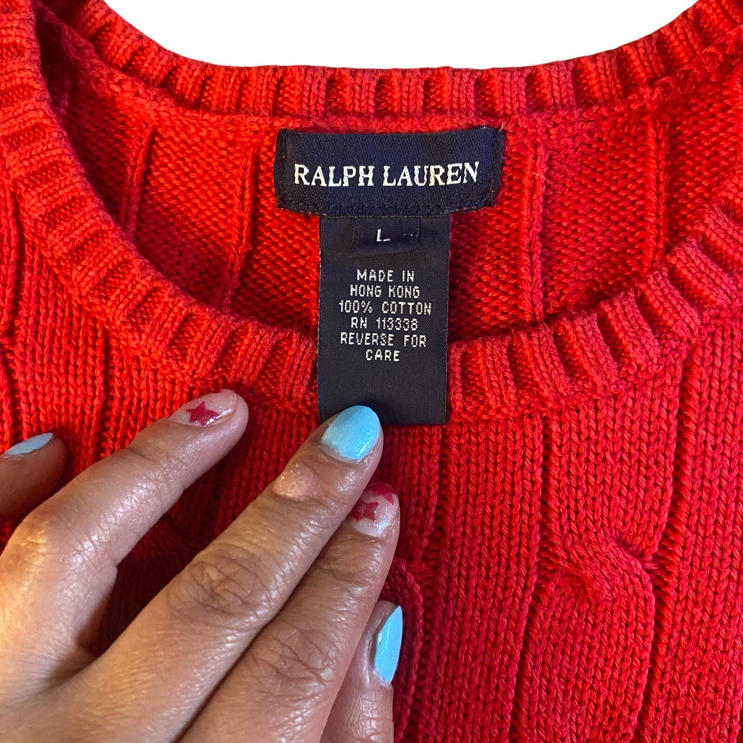 Ralph Lauren red pullover cable knit youth crew sweater SIZE L
