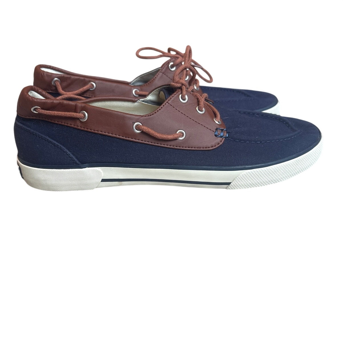 Polo Ralph Lauren Franz navy blue canvas leather mens boat shoes SIZE 12