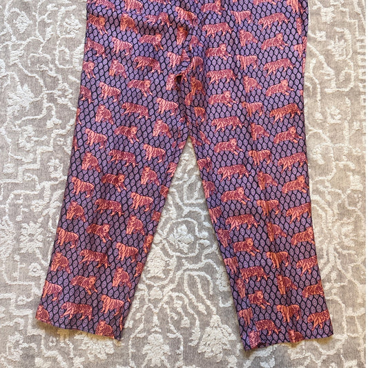 J. Crew Collection purple tiger silk pull on elastic waist trouser pants SIZE 14