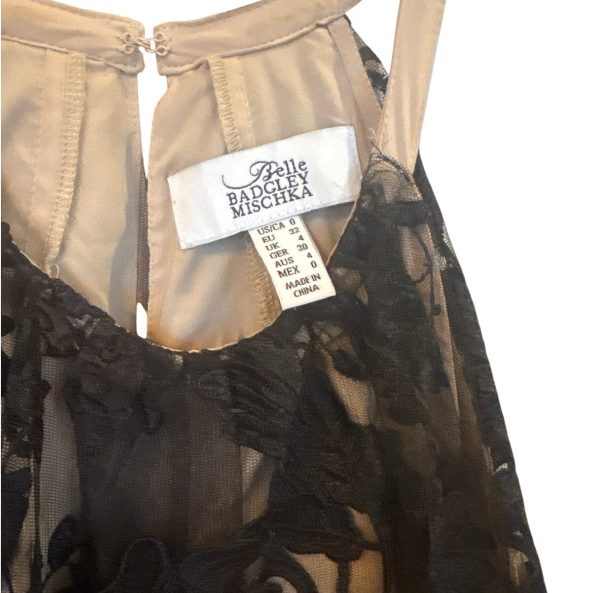 Belle Badgley Mischka black lace overlay halter dress SIZE 0