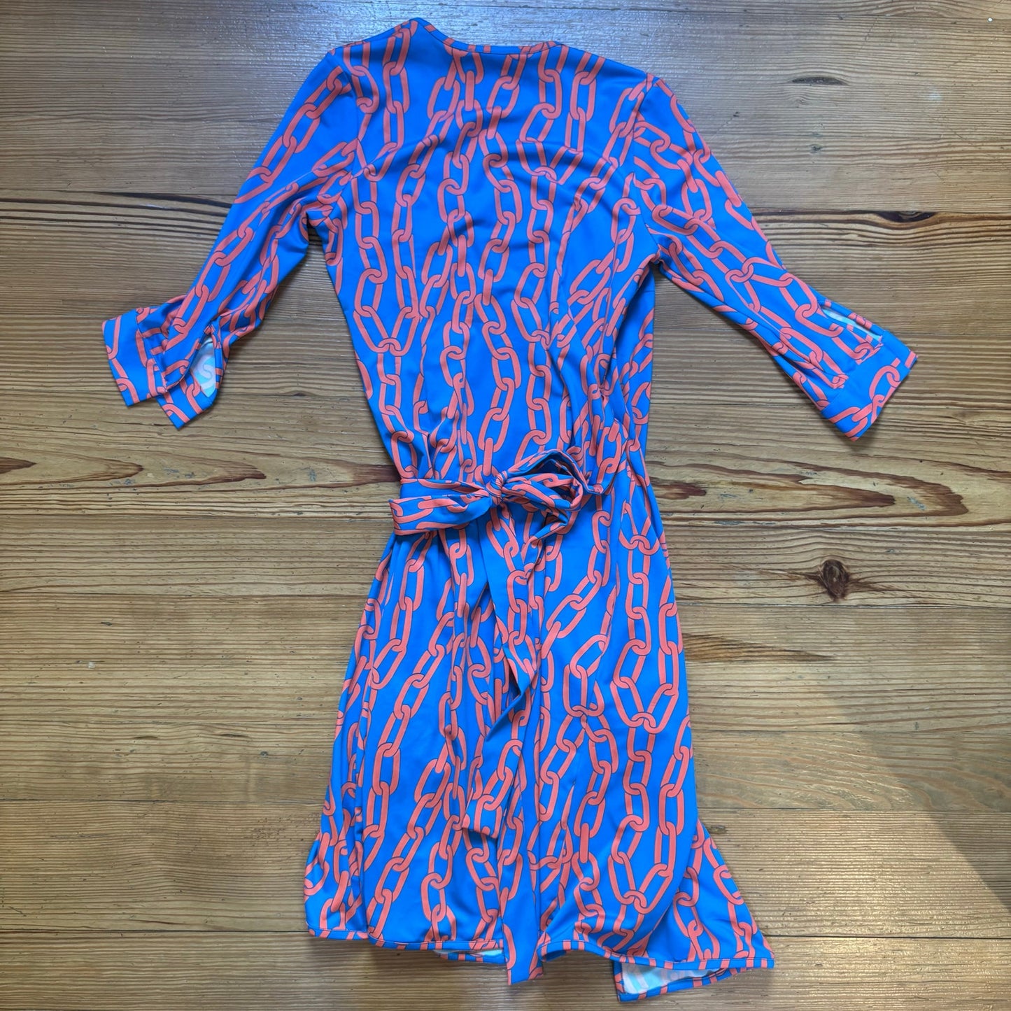 JB by Julie Brown blue orange chain link long sleeve midi wrap dress SIZE S