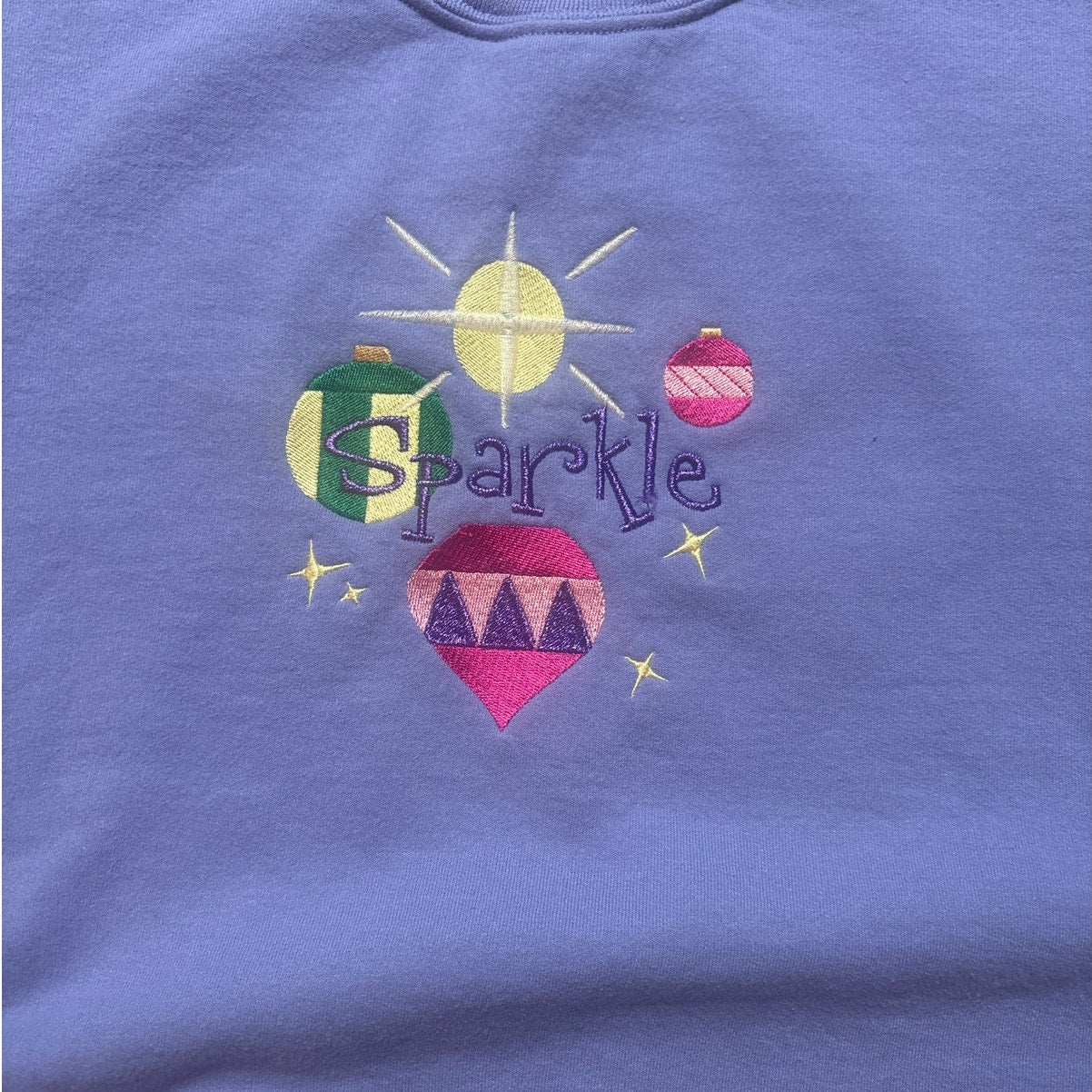 Christmas holiday sparkle embroidered purple crew granny sweatshirt SIZE 2X