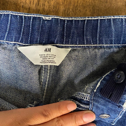 H&M dark wash denim elastic waist adjustable cargo jean pants SIZE 6