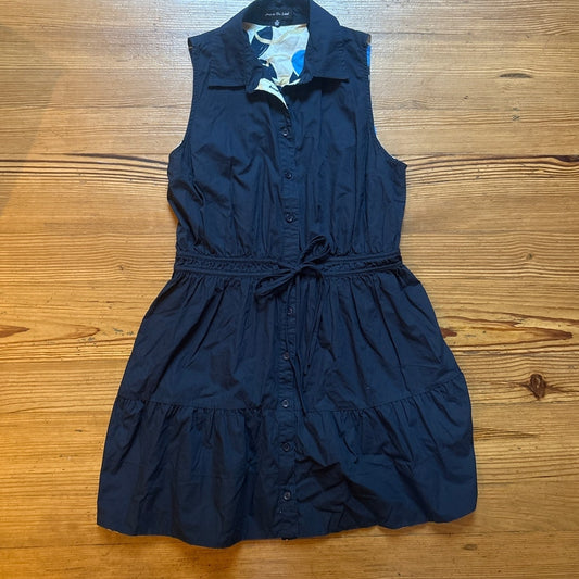Jacquie The Label navy blue sleeveless tie waist collared shirt dress SIZE M