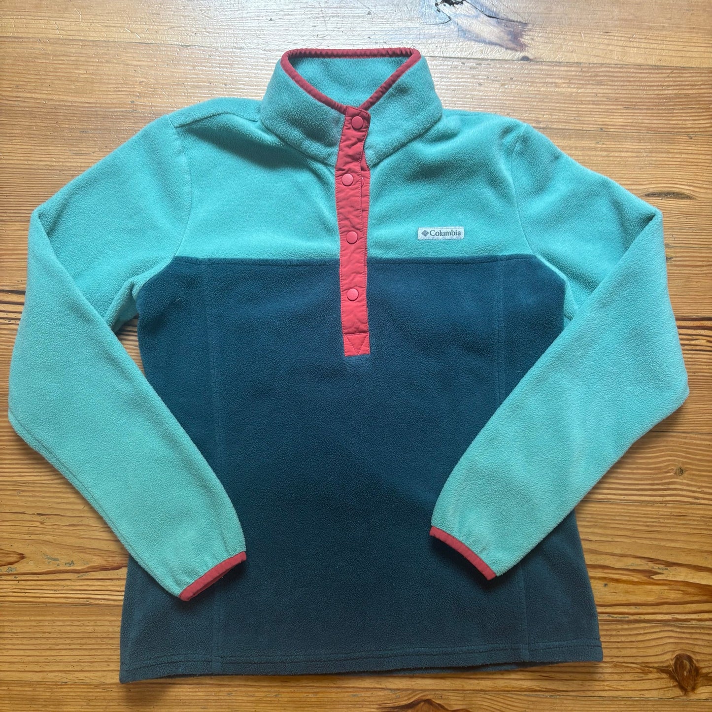 Columbia green two tone henley fleece womens pullover sweater SIZE M
