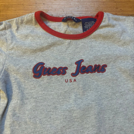Guess Jeans 90s gray long sleeve embroidered lettering girls shirt SIZE 6