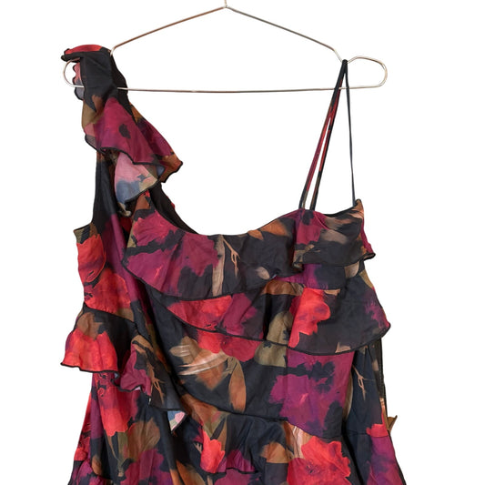NWT Boohoo red black ruffle sleeveless asymmetrical maxi dress SIZE 16